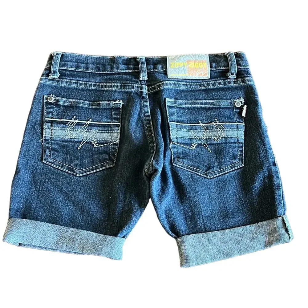 Zippy Ziggy Blue Denim Jeans Shorts Juniors Size 26 Cut offs Long Roll Up